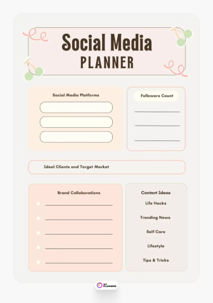 Peach Pastel Cute Social Media Planner