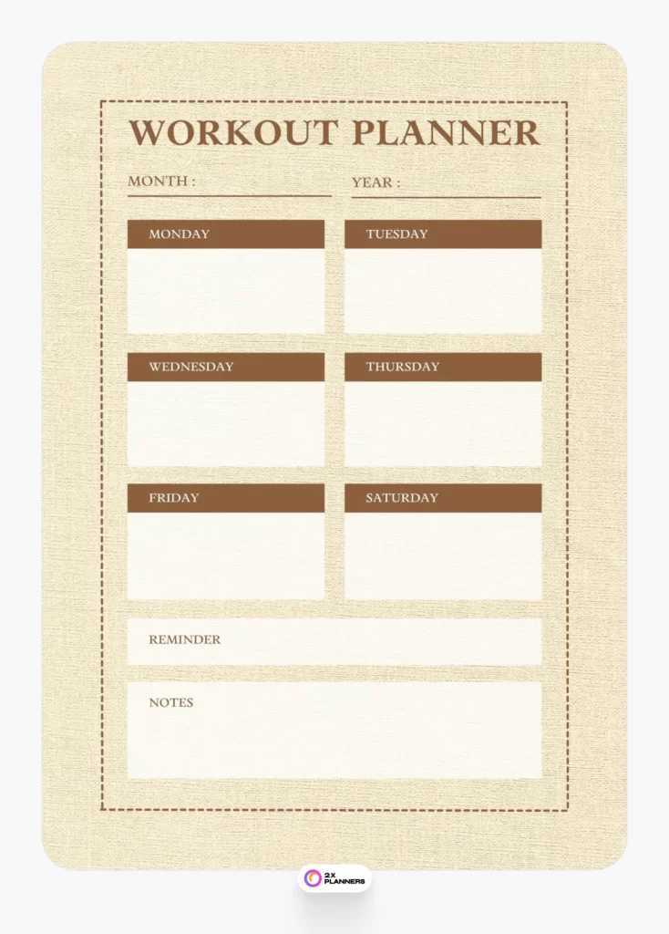 Brown Workout Planner Canva Template