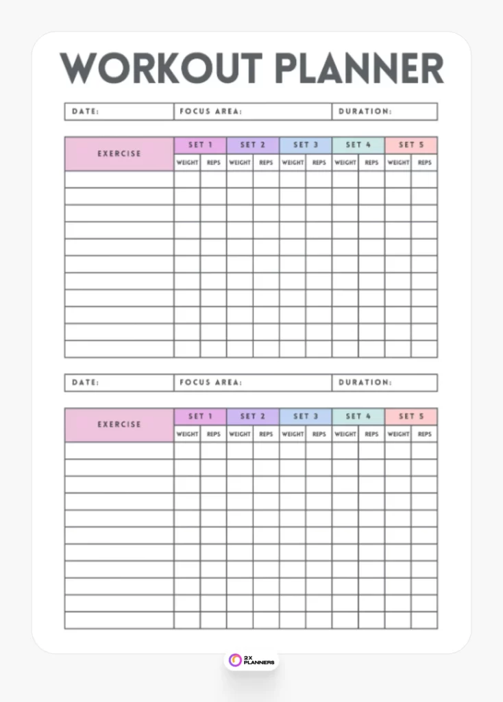 Canva Colorful Clean Rainbow Fitness Log Workout Planner