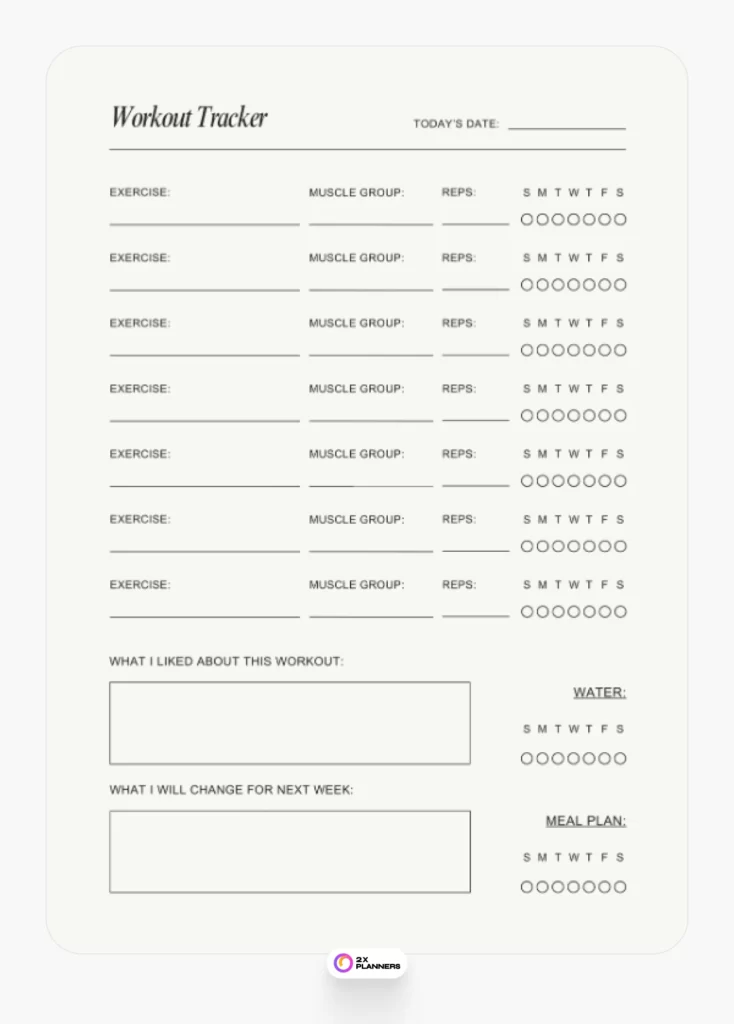 Canva Cream Minimal Workout Tracker Planner