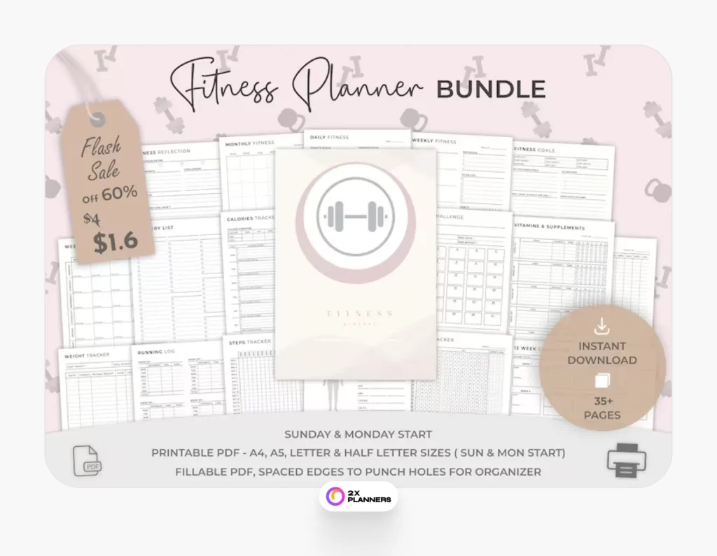 Printable Health and Fitness Planner Bundle