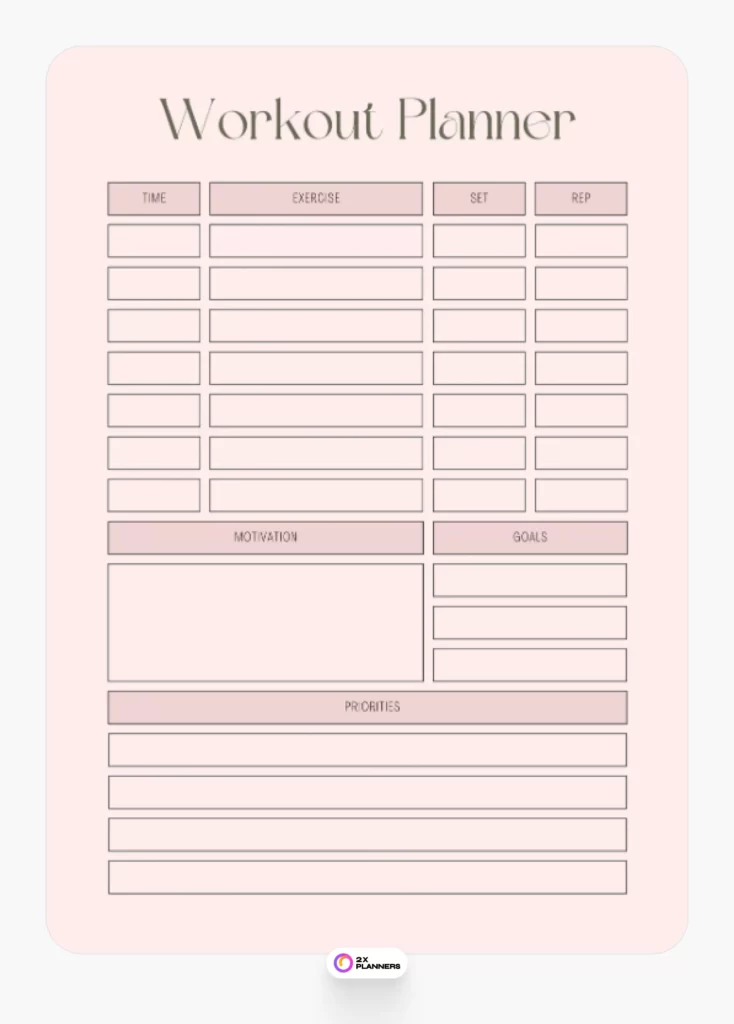 Canva Cute Pink Elegant Workout Planner