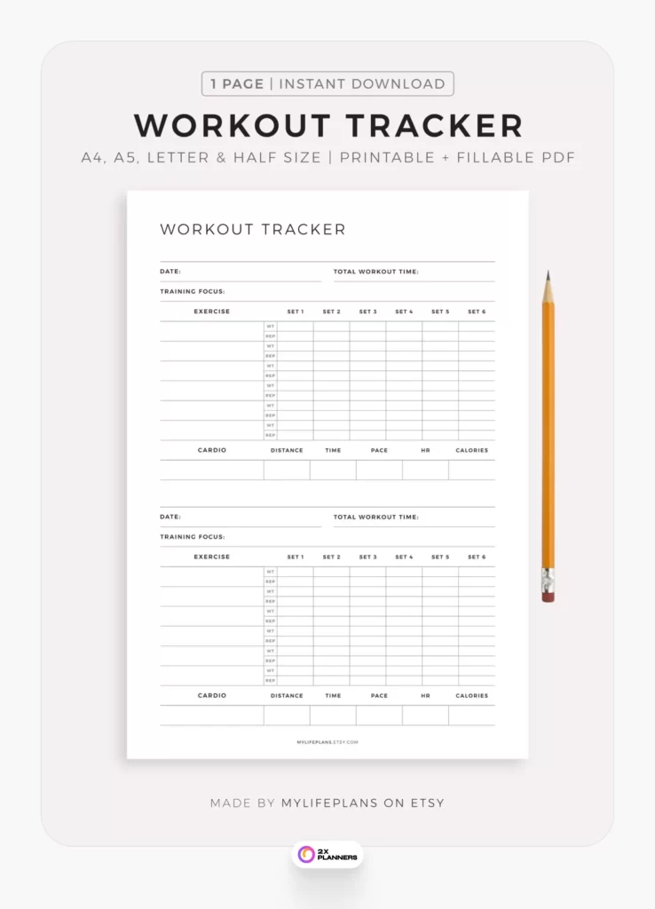 Printable Workout Tracker Printable, Daily Exercise Log