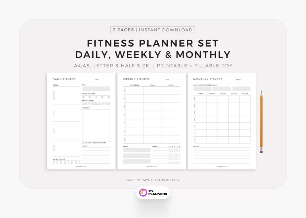 Printable Fitness Planner Set