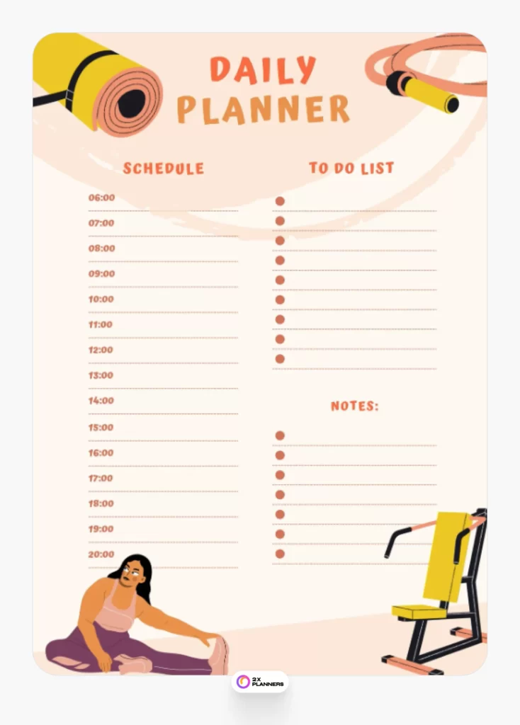 Canva Workout Illustrated Pastel Pink and Yellow Daily Schedule Planner