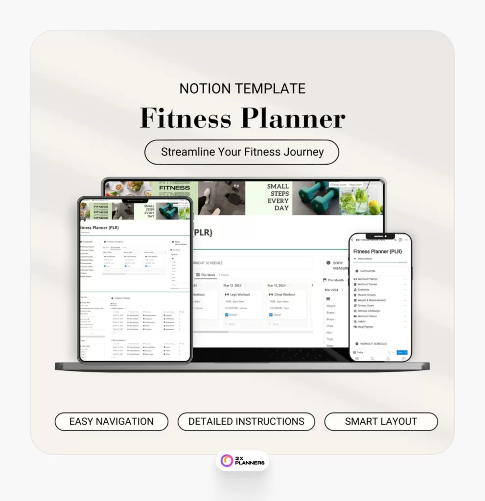 PLR Digital Fitness Planner Notion Template (Gym Workout Tracker)