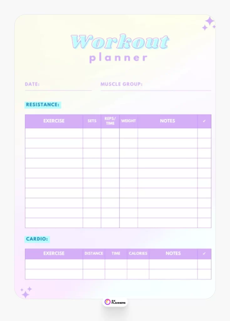 Canva Pastel Modern Feminine Fitness Workout Daily Log Planner