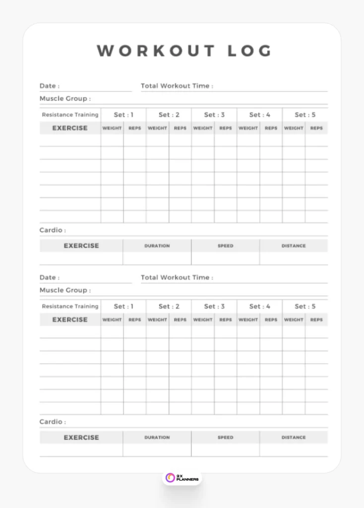 Canva Minimalist Black and White Fitness Workout Log Planner