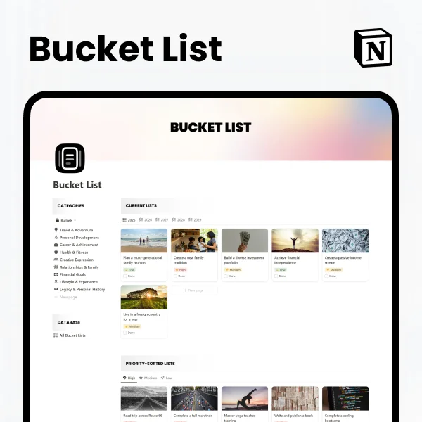 Notion Bucket List Planner