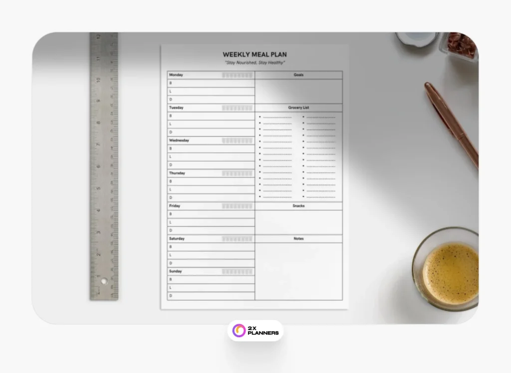 Simple Minimalist Blank Page Weekly Meal Plan A4 Document