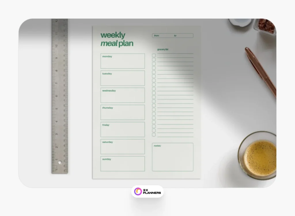 Cream Pastel Minimalist Weekly Meal Plan