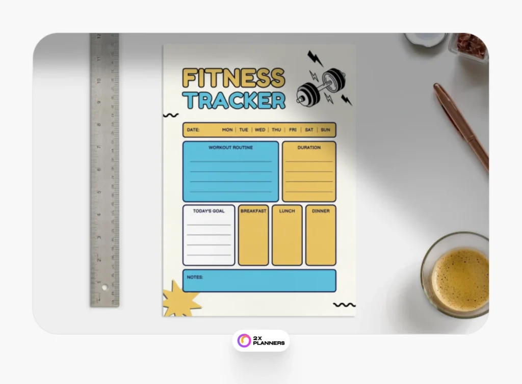Blue and Yellow Illustrative Fitness Tracker Planner
