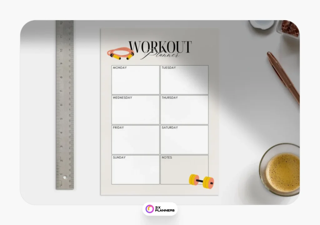 Beige White Simple Weekly Workout Planner Document