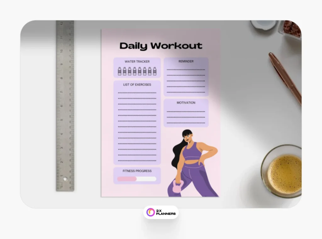 Pink Purple Modern Illustration Fitness Planner