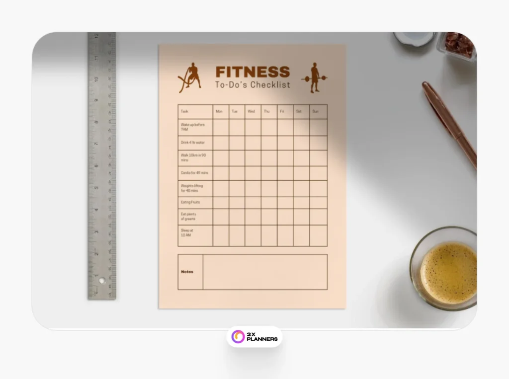Pastel Peach and Orange Illustrations Fitness To-Do's Checklist Planner