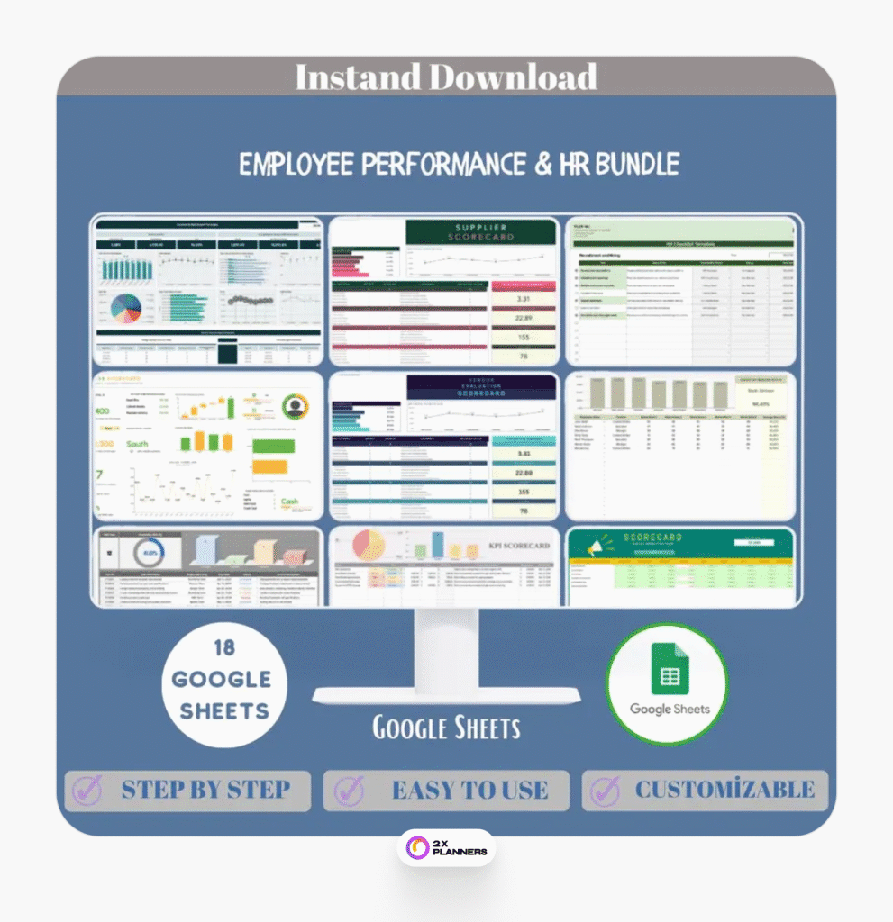 Employee Performance HR Google Sheets Bundle with HR analytics