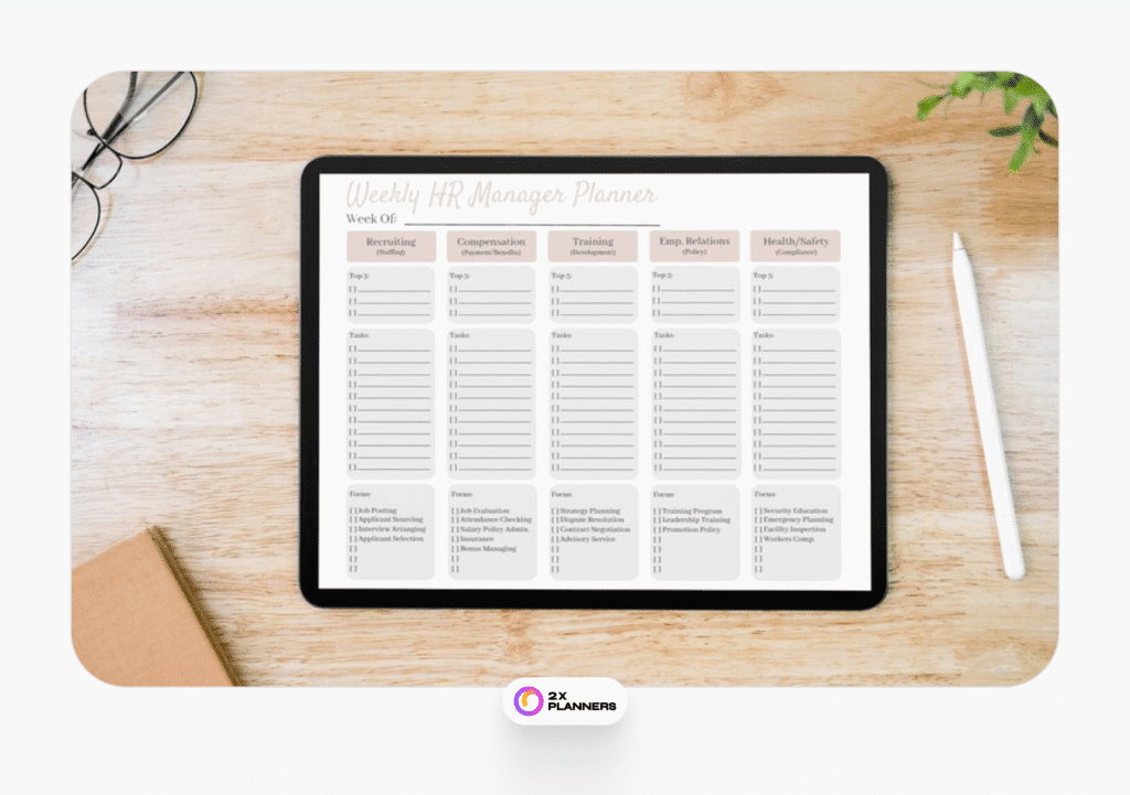 HR Manager Weekly Planner - Digital