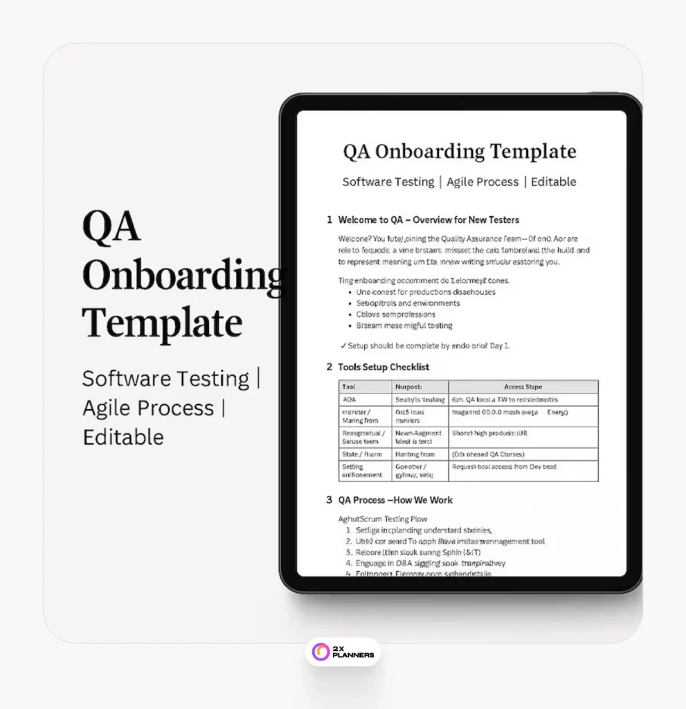 QA Onboarding Template for Software Testers