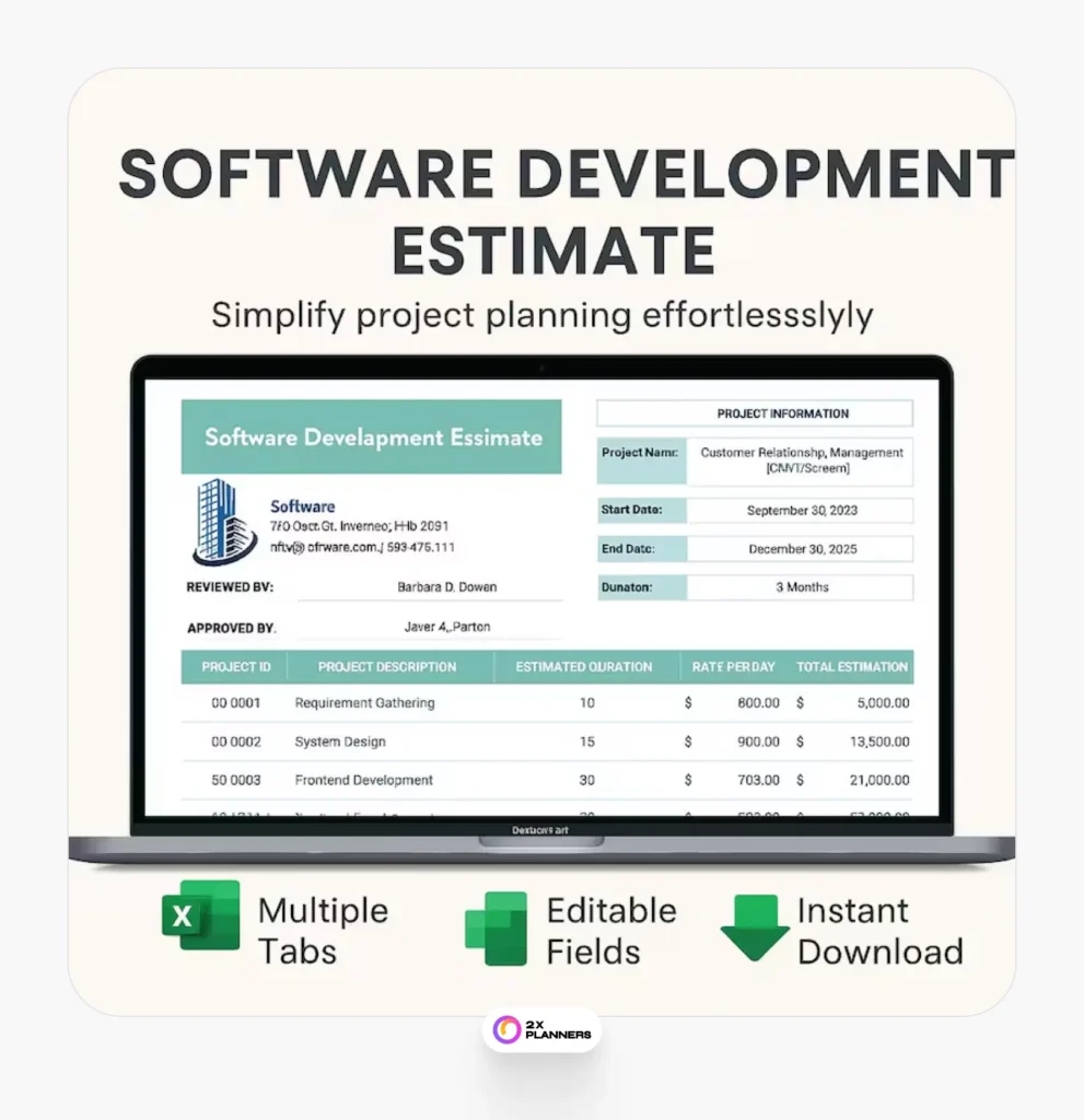 Software Development Estimate Template Excel Google Sheets