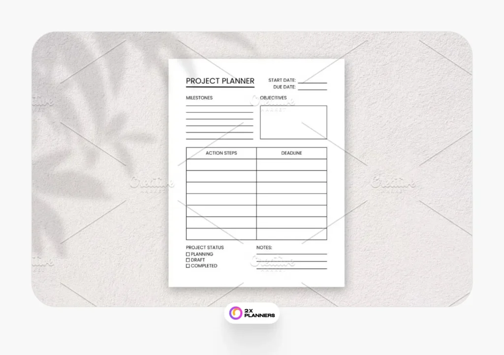 Project Planner Printable, Task Plan