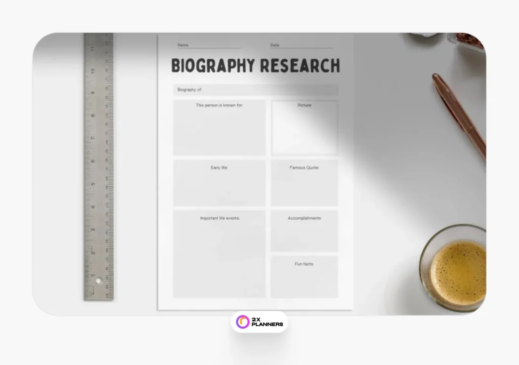 Biography Research Graphic Organizer Worksheet