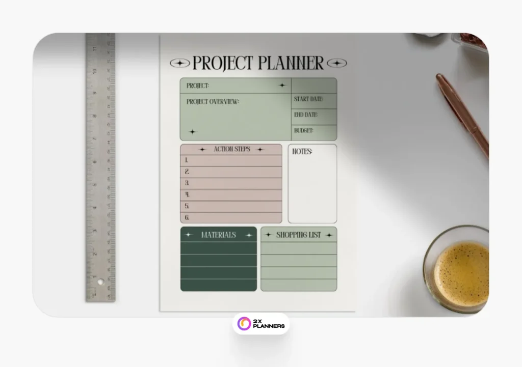 Green and Beige Minimalist Project Planner