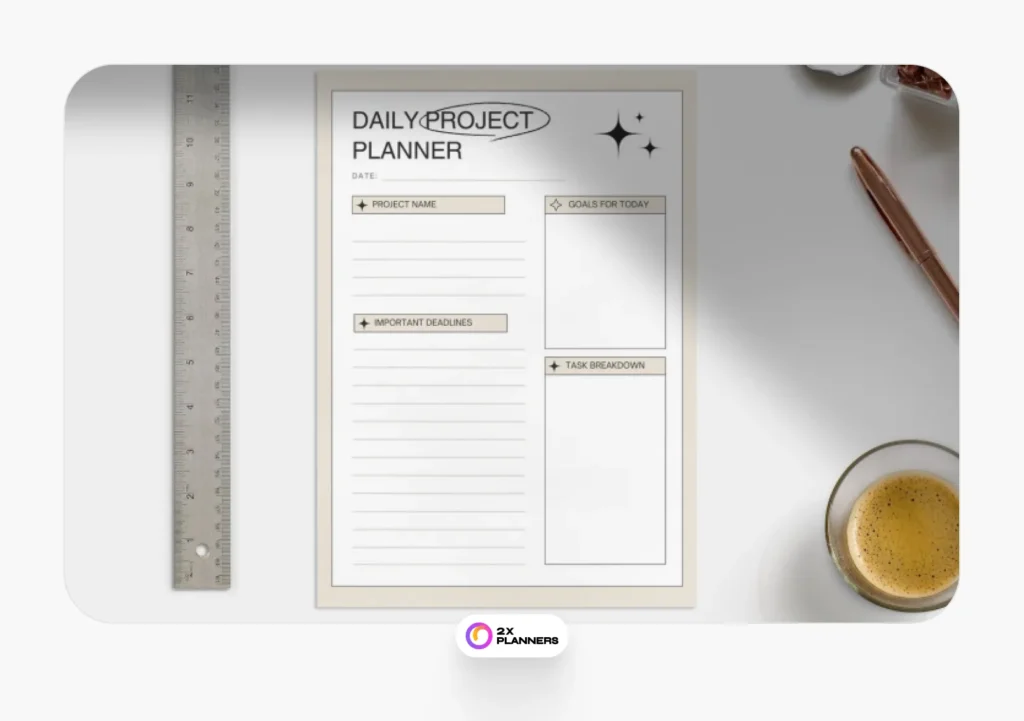Modern Daily Project Planner in Beige White Simple Style