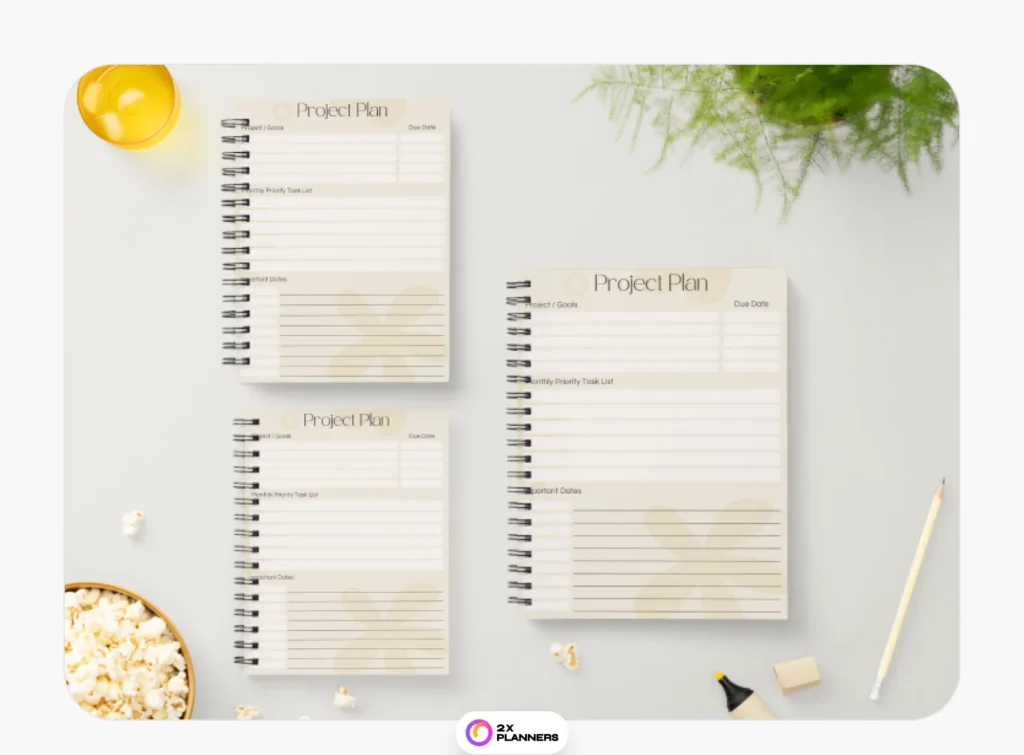Cream Simple Monthly Project Planner