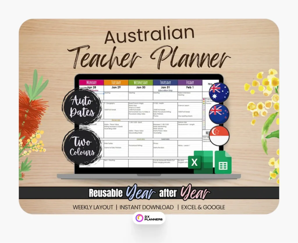 Australian Teacher Digital Weekly Planner