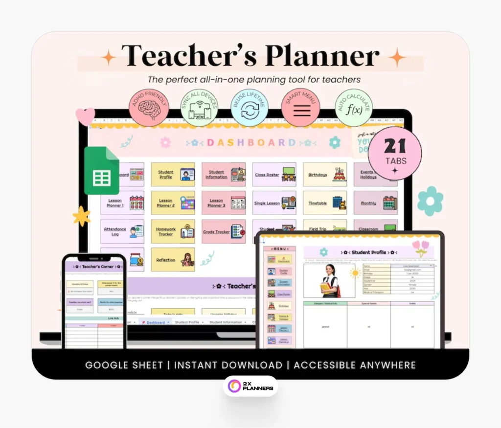 Teacher Student Planner Google Sheets Tracker 
