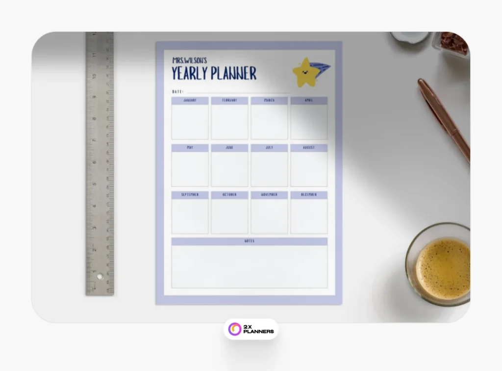 Purple Fun Yearly Planner for Teachers