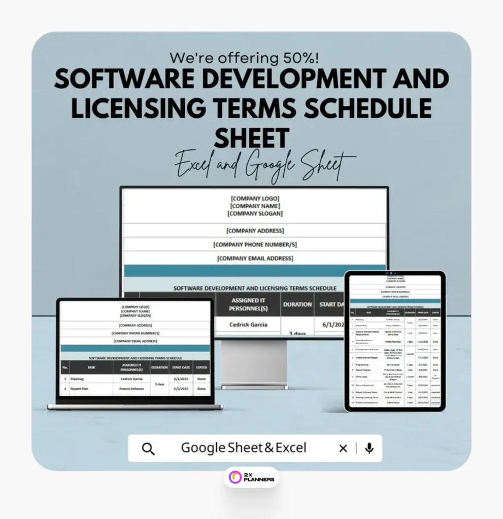 Software Development Schedule and License Terms