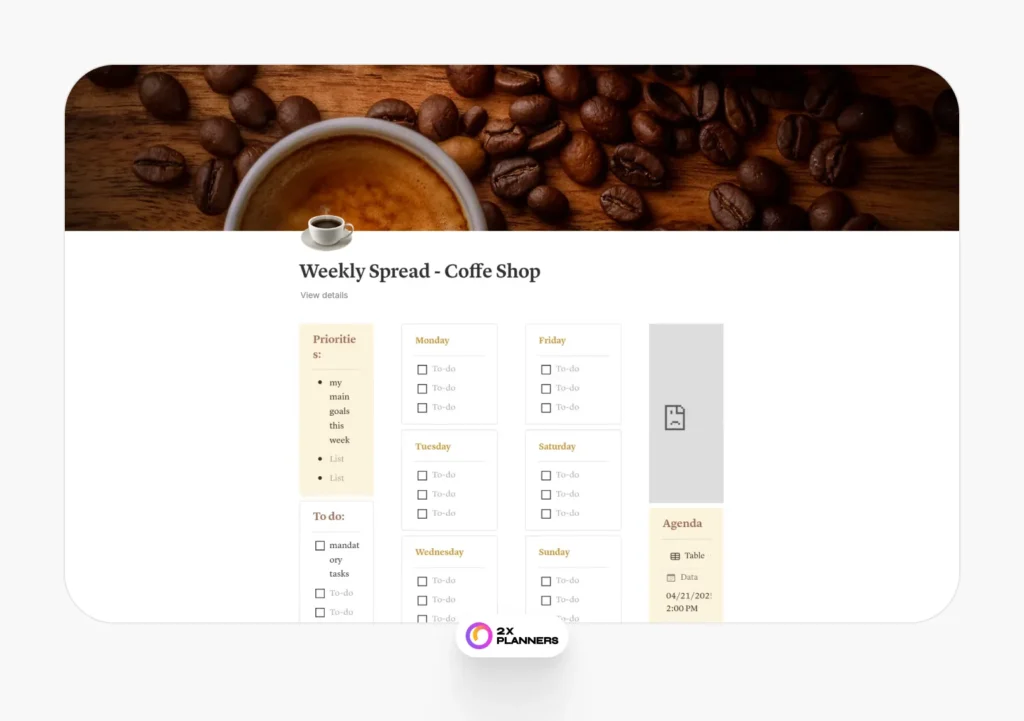 Weekly Spread - Coffe Shop