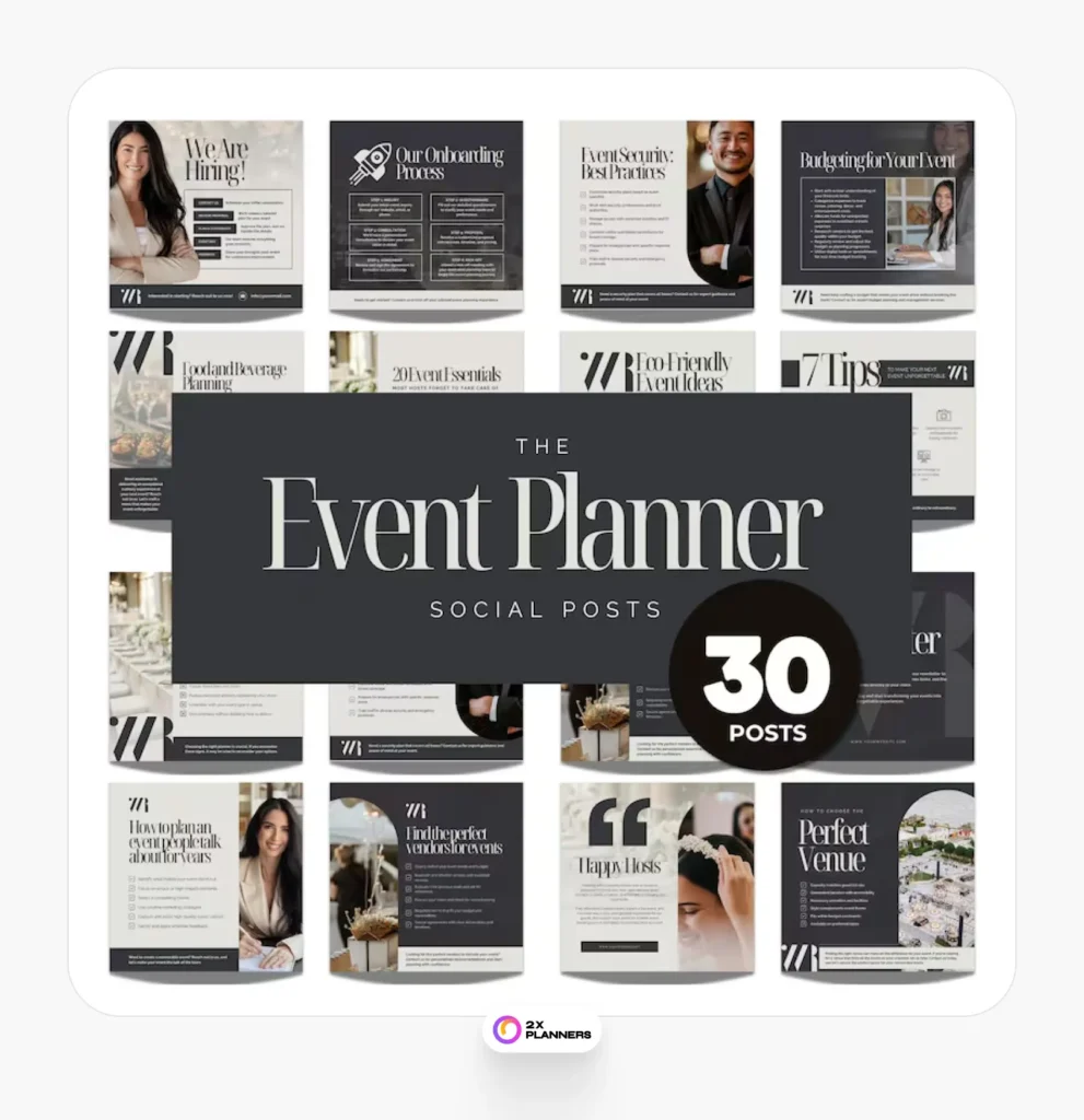 Event Planner Instagram Templates: 30 Editable Social Media Posts