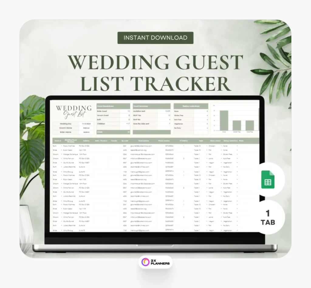 Wedding guest list template