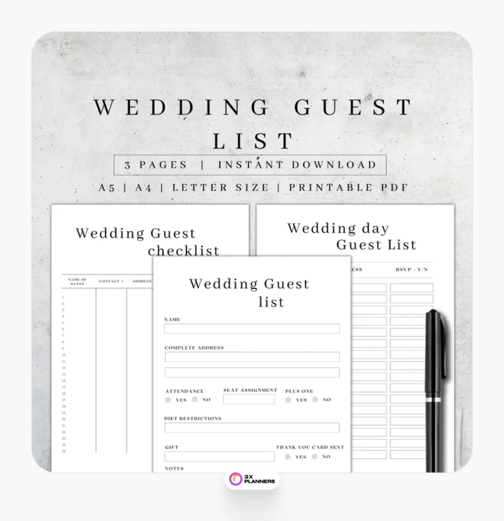 Wedding Guest List Printable