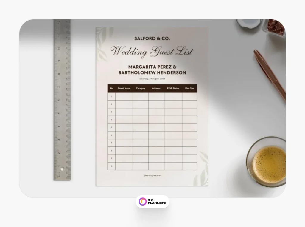 Cream and Brown Minimalist Guest List A4