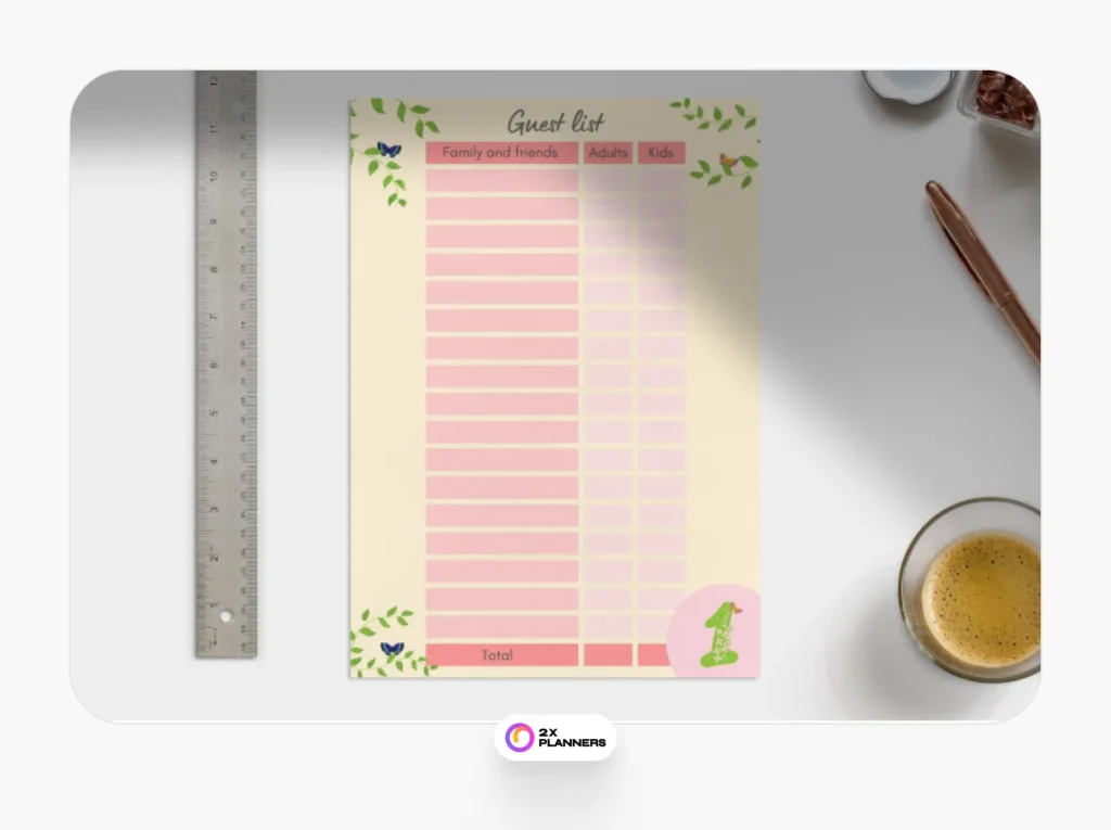 Pink Organic Birthday Guest List A4