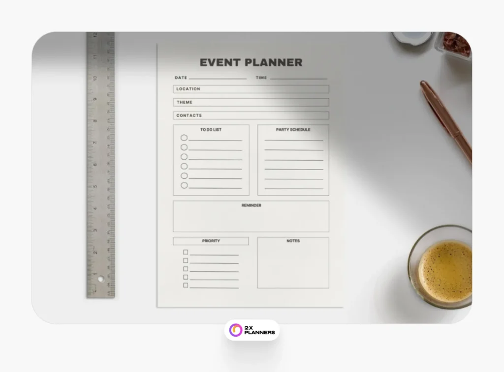 Dark Beige Minimalist Modern Event Planner Notes A4 Document