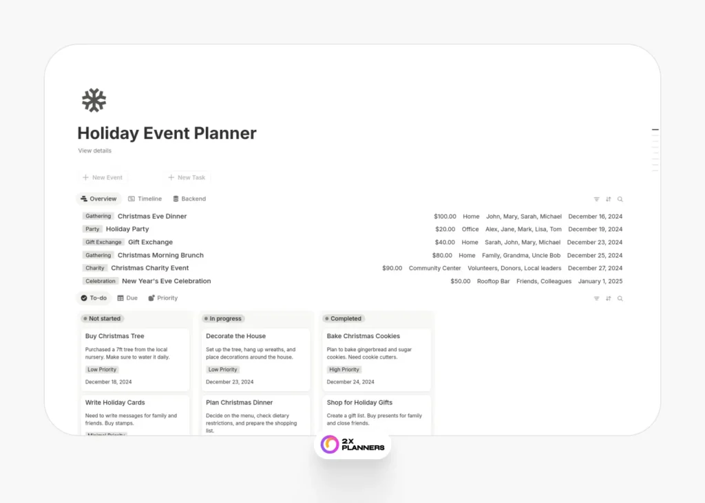 Holiday Event Planner
