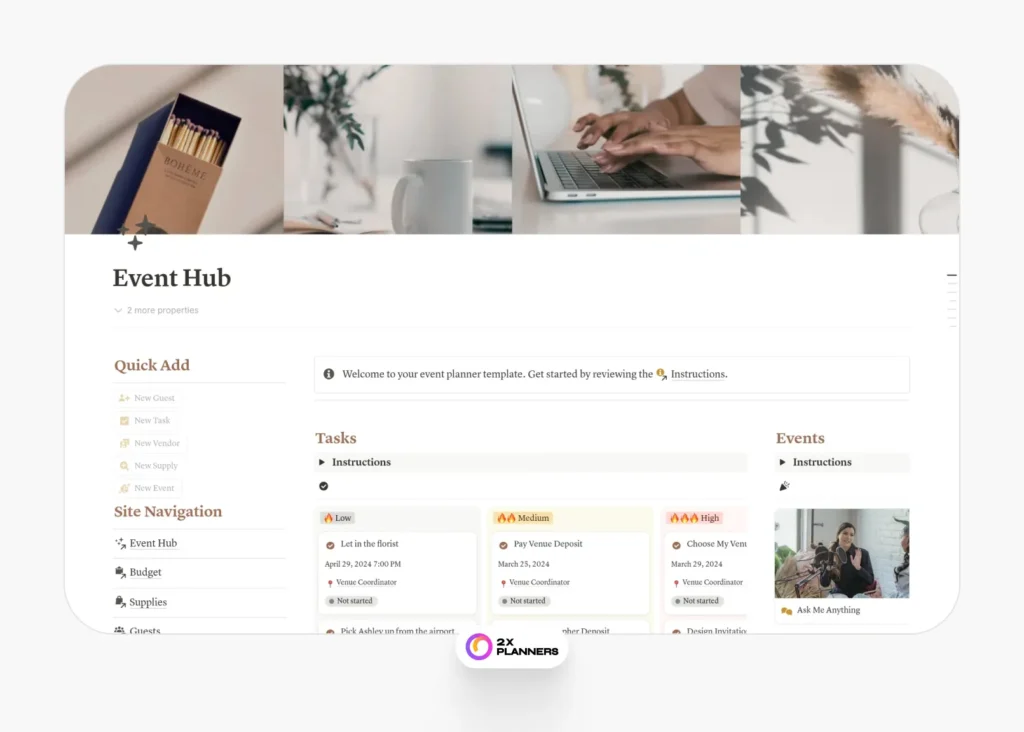 Event Planner Guests Dining Supplies Tasks Vendors