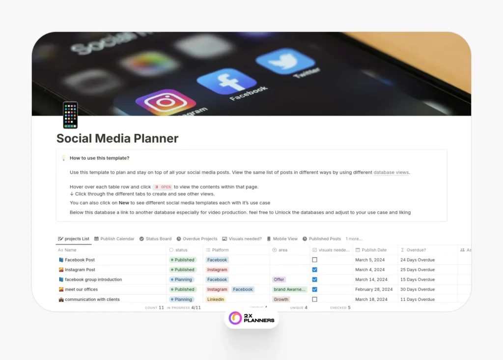Easy social media + Video Production planner