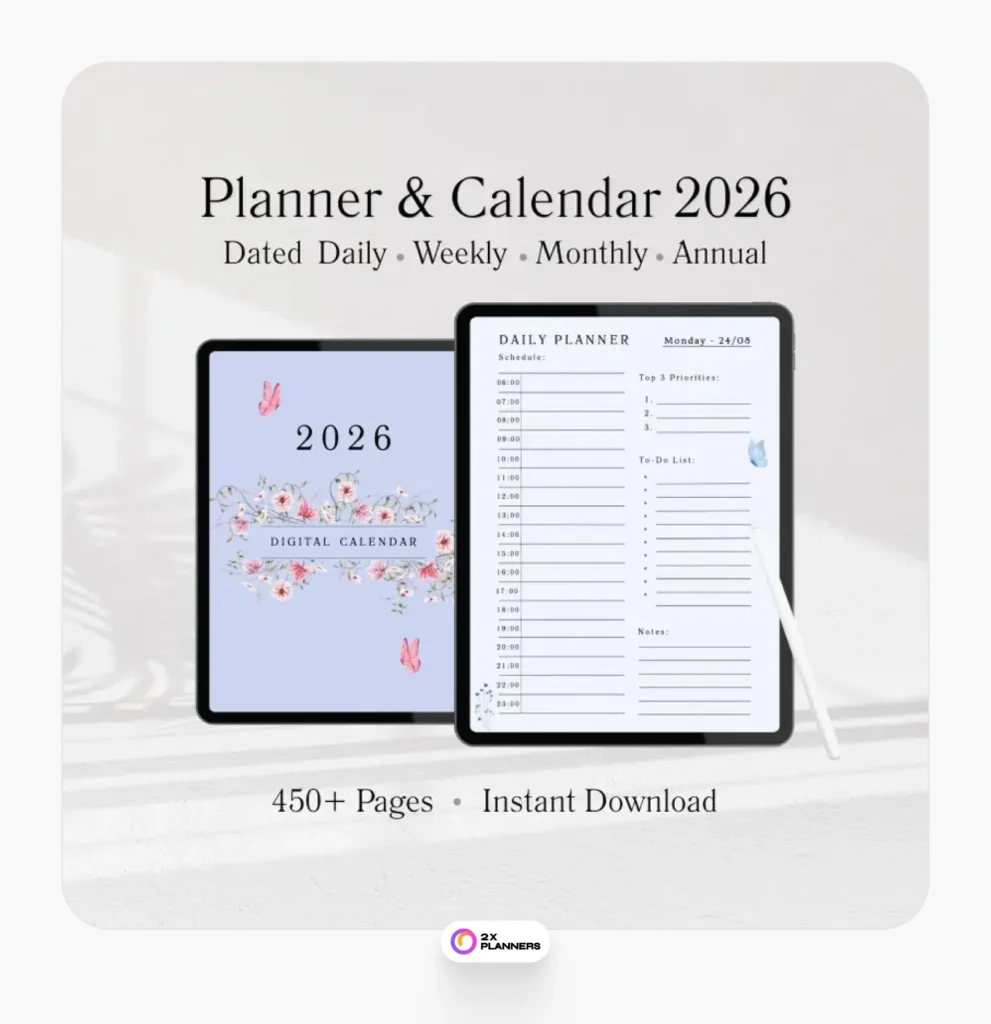 2026 Floral Digital Planner: Daily, Weekly