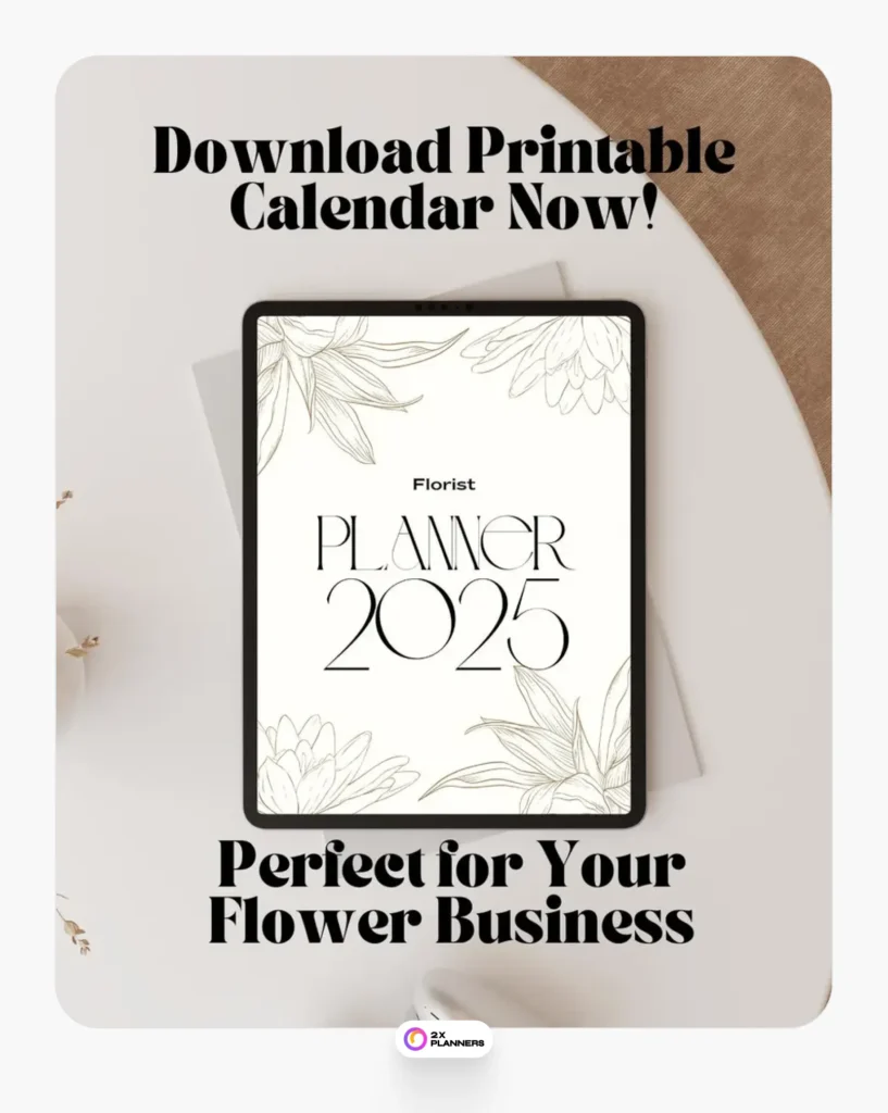 Printable Florist Calendar Organizer Planner