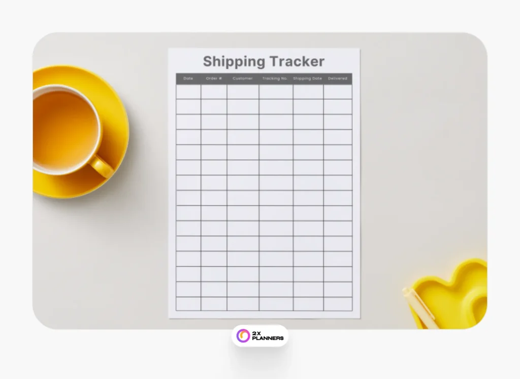 Black & White Minimalistic Shipping Tracker Planner