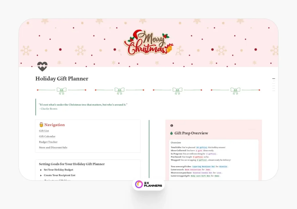 Christmas & Holiday Gift Planner w/ Budget Tracker