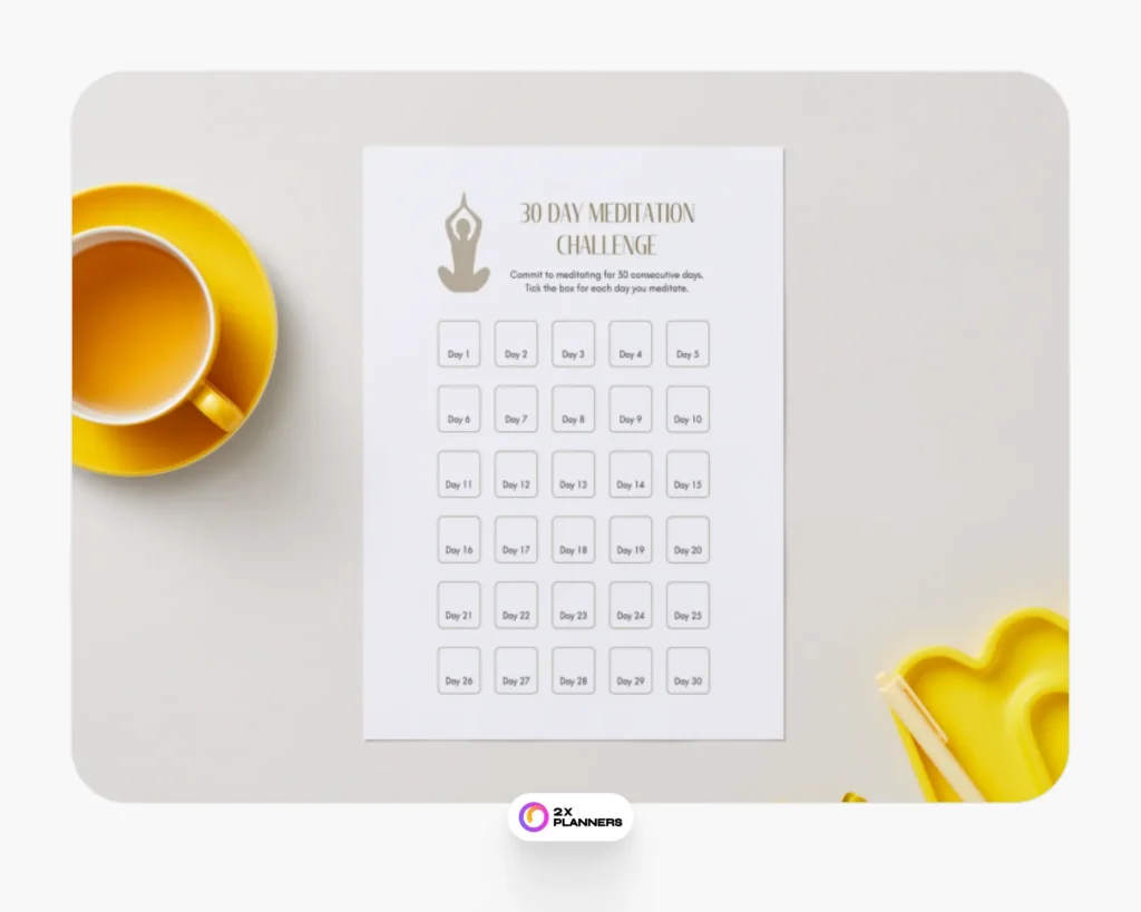 Gold Minimalist Meditation Challenge Planner Tracker