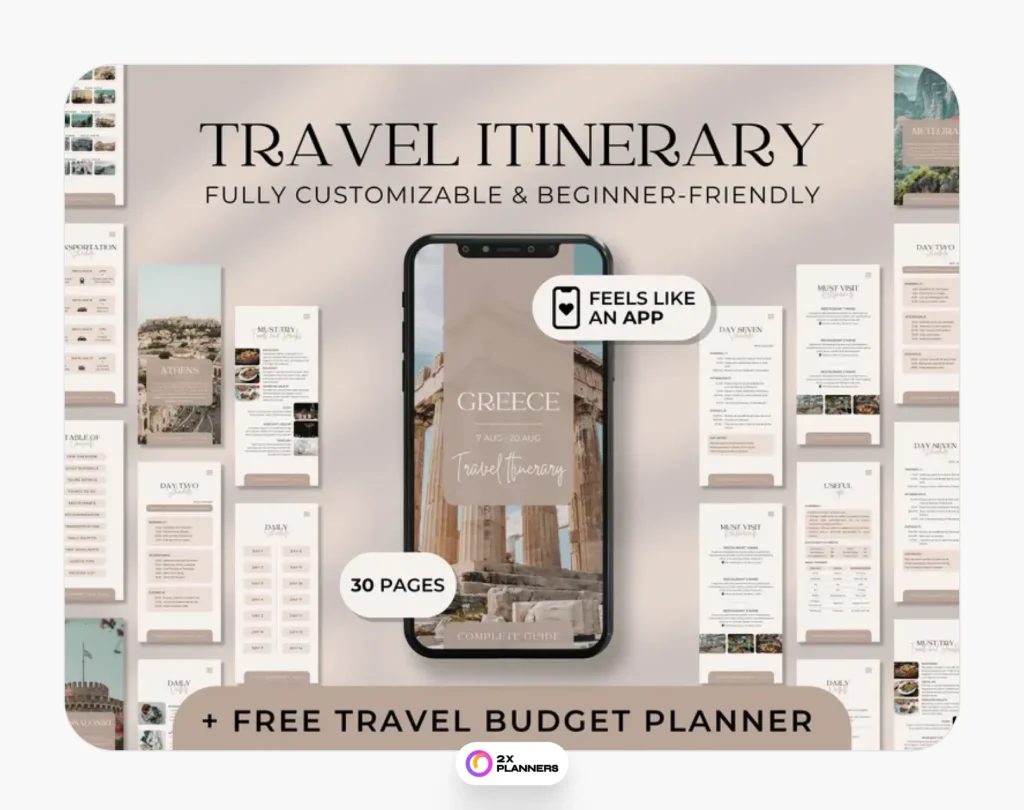 Editable itinerary template