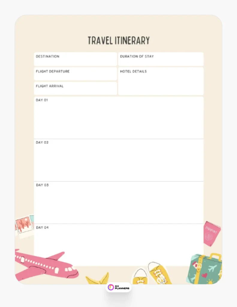 Beige Fun Travel Itinerary Planner