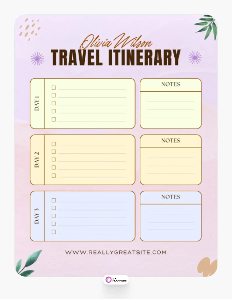 Colorful Minimalist Travel Itinerary Planner